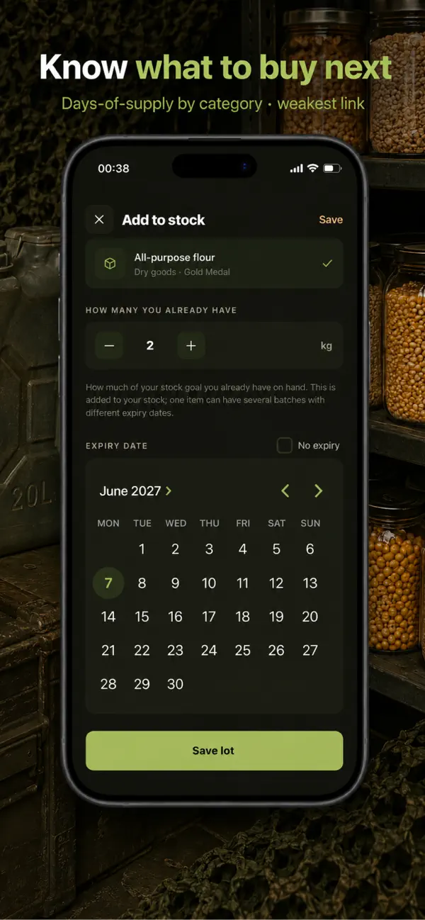 Add to stock screen with expiry date